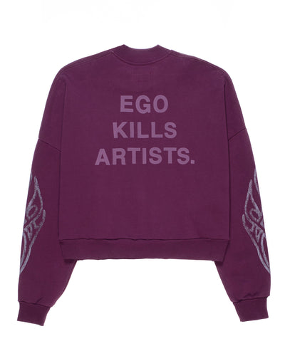 Felpa girocollo viola Ego Kills Artist Purple, vista dietro con la stampa