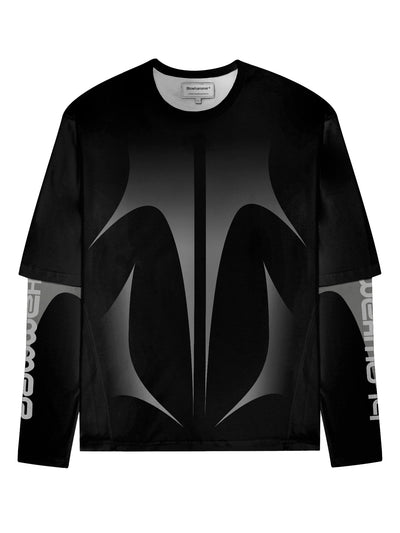 T-shirt a maniche lunghe nera Shaped Black, vista davanti, color_black