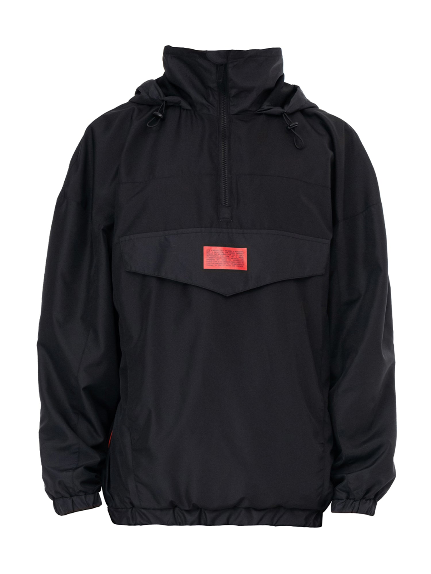 Sort anorak Not Required, set forfra
