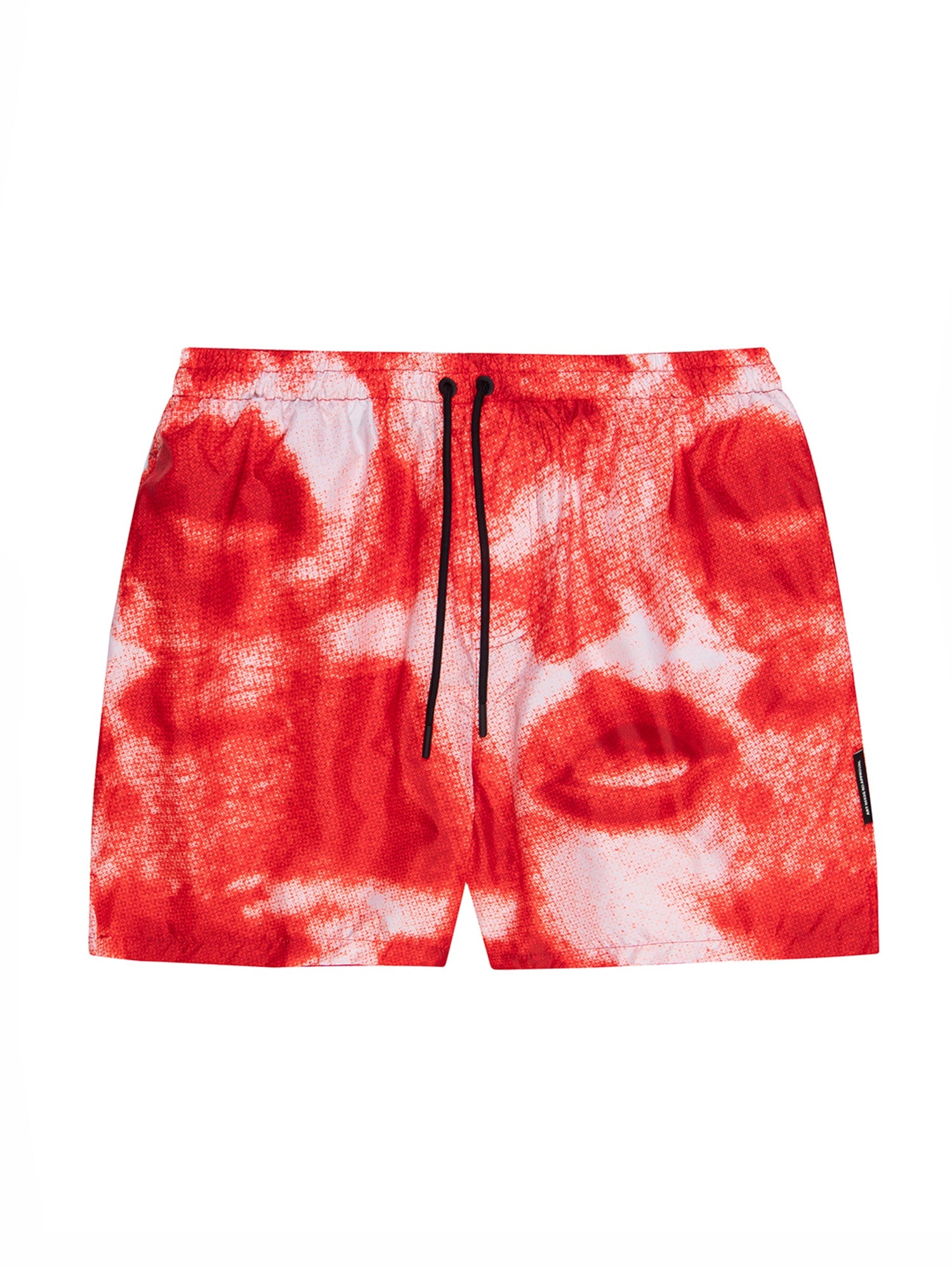 Røde og hvide badeshorts Noir, set forfra