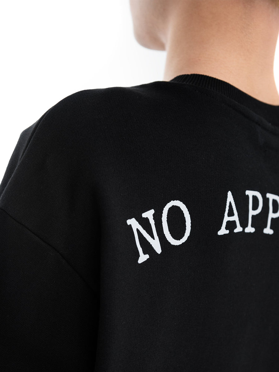Sweatshirt de gola redonda preta No Approval, pormenor do estampado nas costas