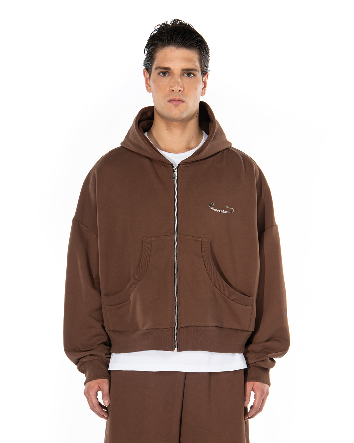 BROKENHEART Black Zip Hoodie | Blowhammer, color_brown