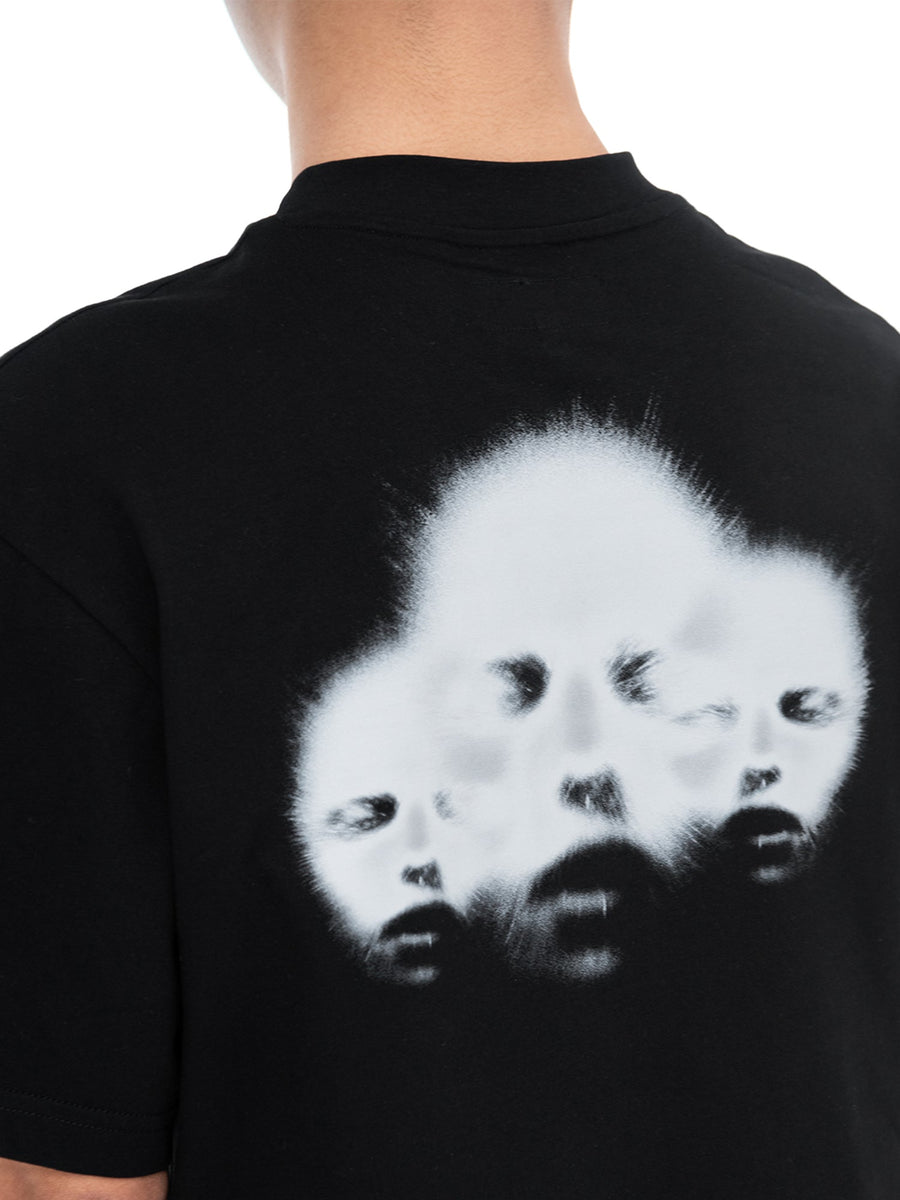 Sort T-shirt Triodrome, detalje af printet bagpå