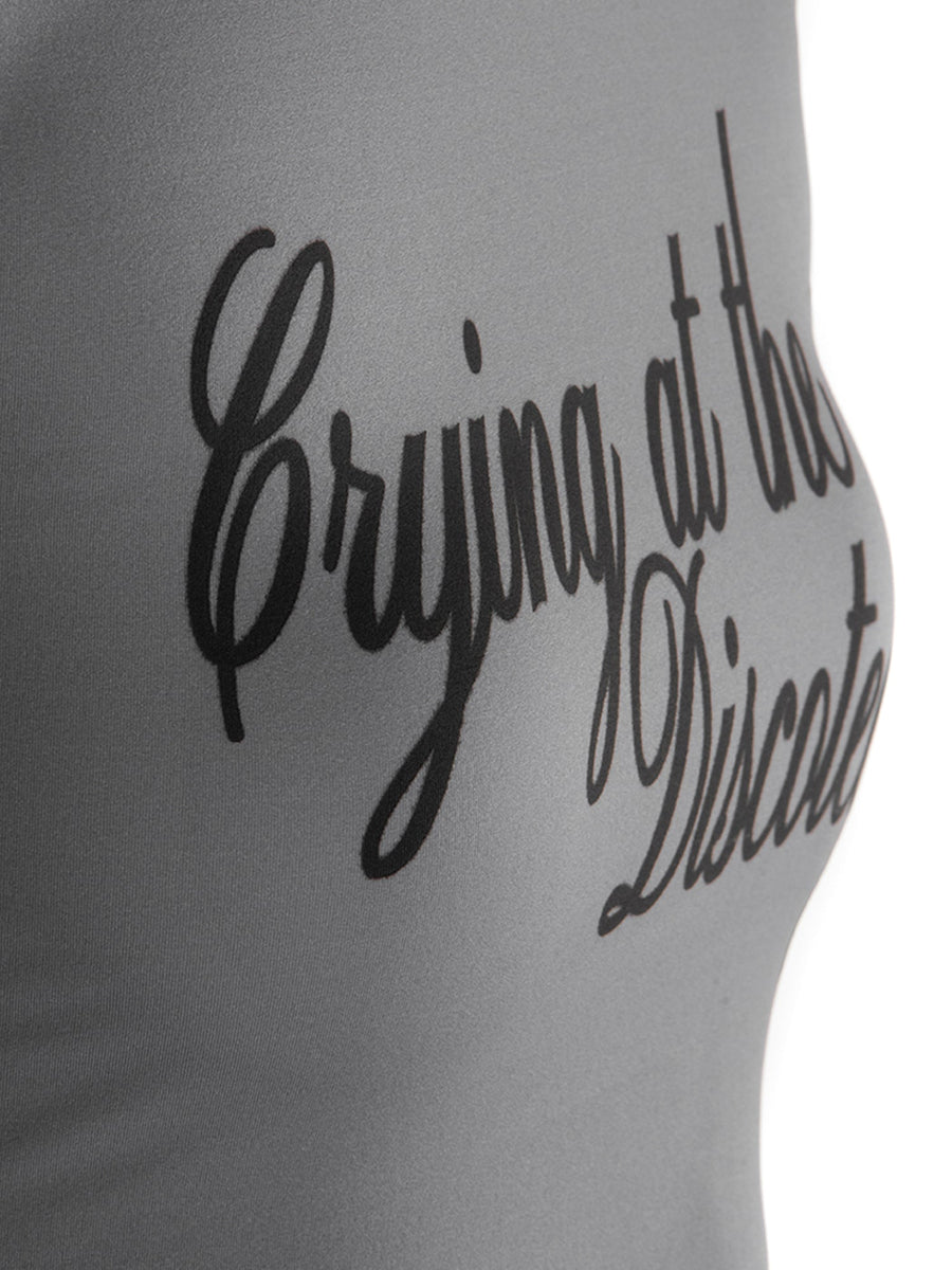 Tricou gri cu mânecă lungă Crying@Disco, detaliu imprimeu