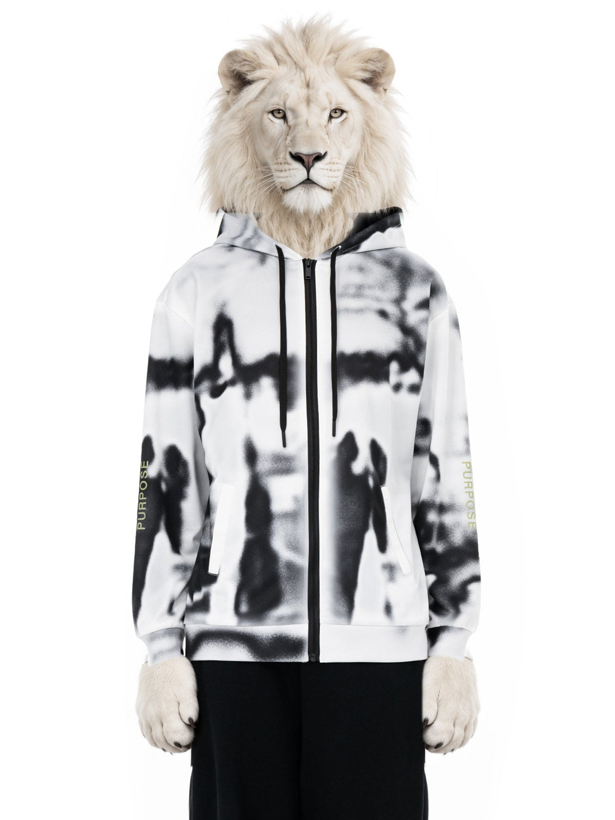 Påhittad figur, vitt lejon, bär Concept Hoodie